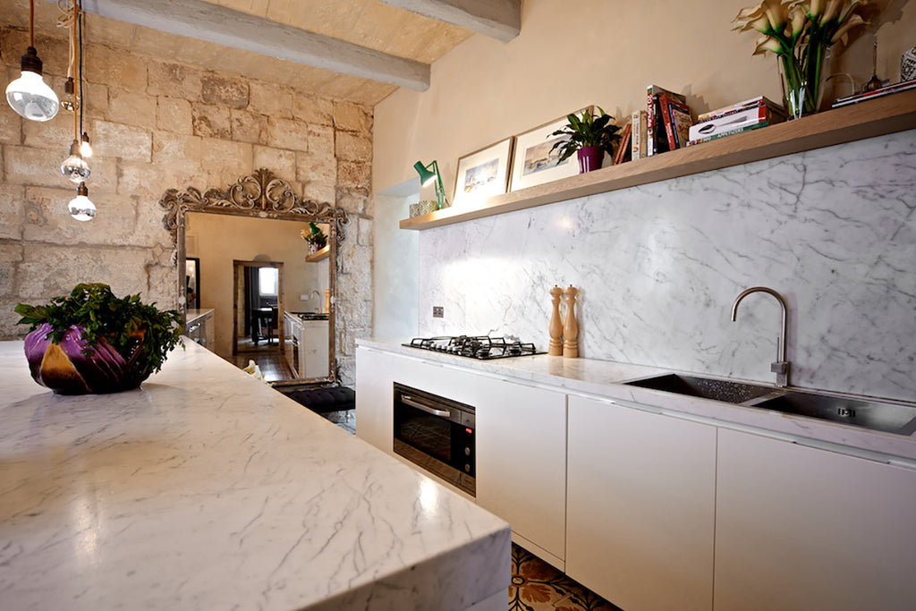bianco statuario wall cladding kitchen