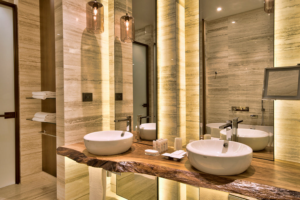 travertino toscano bathroom wall cladding golden sands bay malta rlautier natural stone