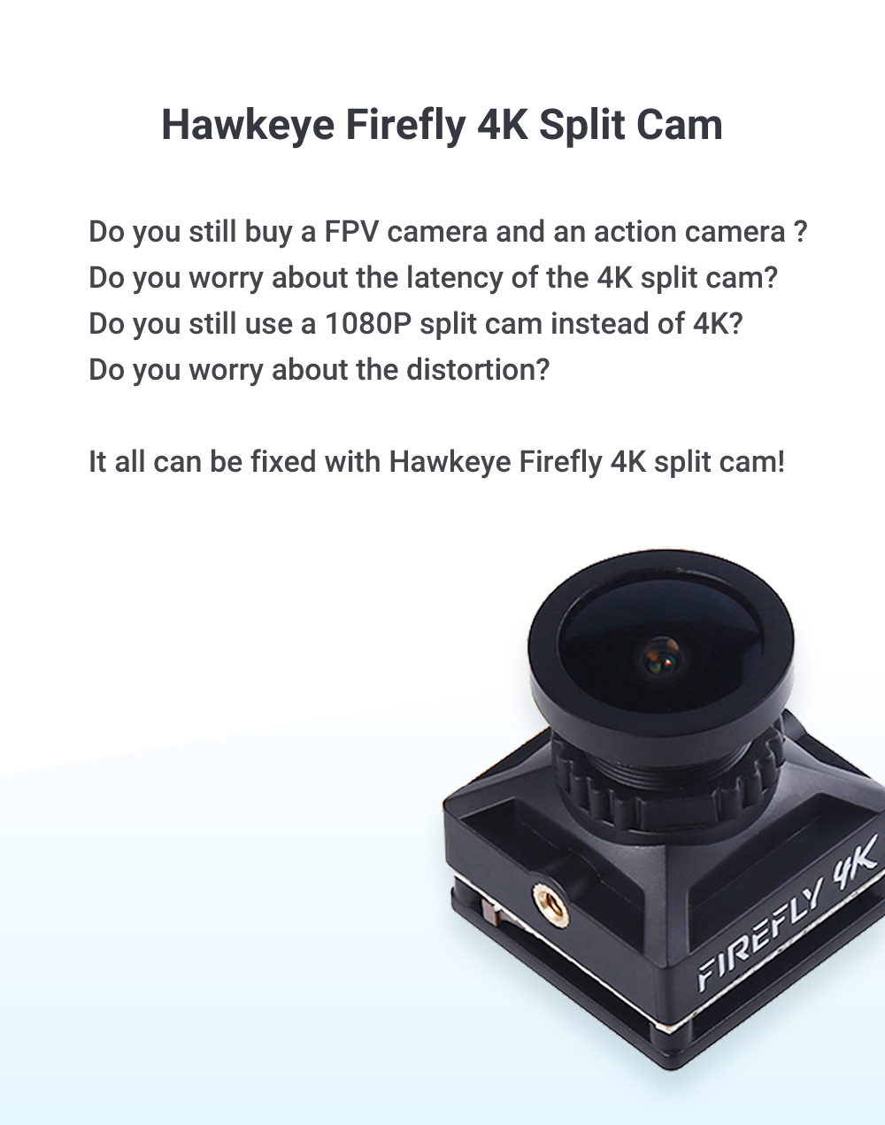Hawkeye Firefly Split 4K 160 grados HD Grabación DVR Mini FPV Cámara