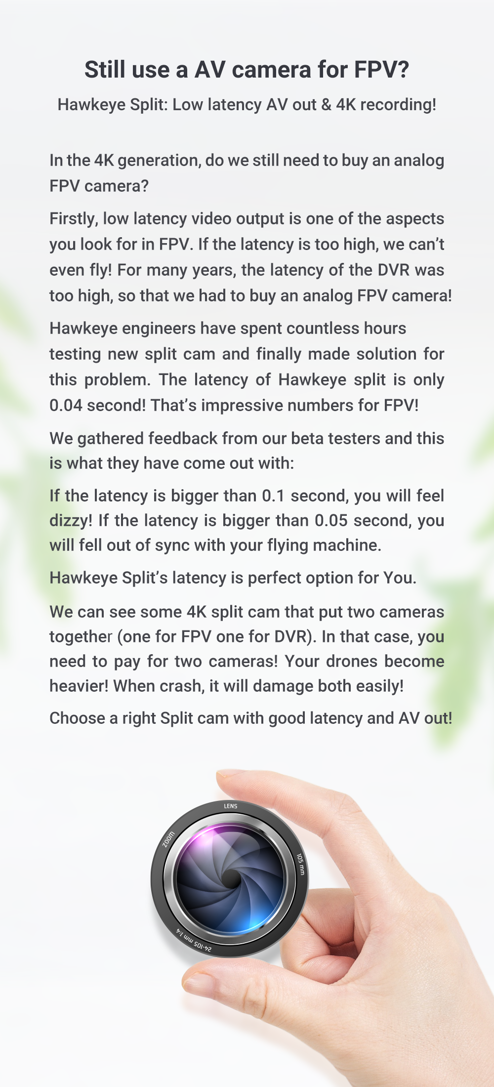 Hawkeye Firefly Split 4K 160 Degree HD Recording DVR Mini FPV Camera