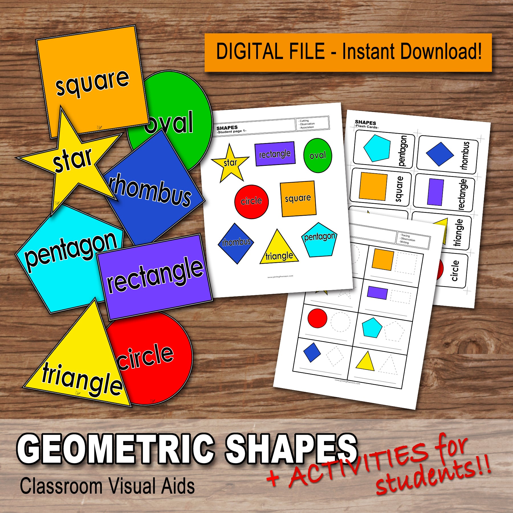 SHAPES WORKSHEET ACTIVITIES–, Flashcards, Activities, Digital file - I ...